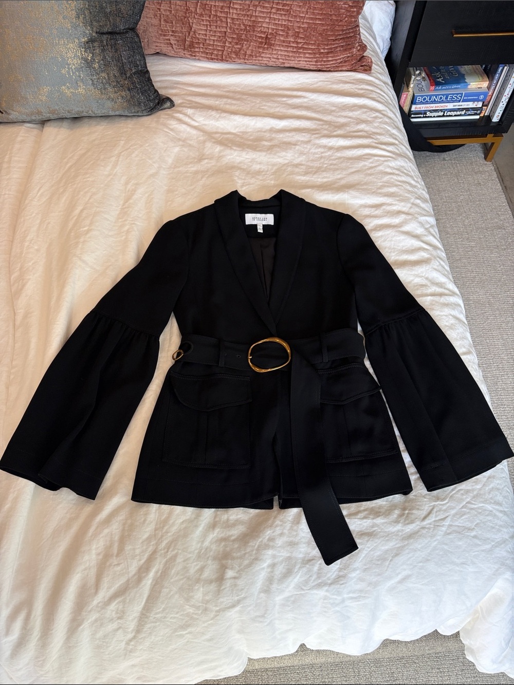 10 Crosby Derek Lam Black Blazer with Gold Buckle
